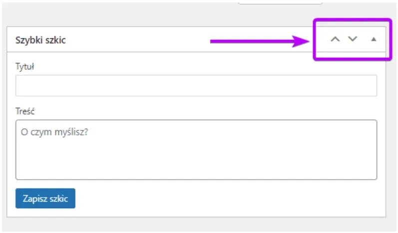 Quick Draft widget: three arrows in the top right corner