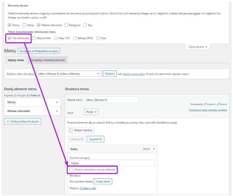 Open in a new tab checkbox for the Team menu item