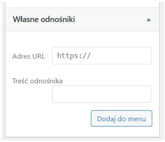 Custom Links form: URL and Link Text fields