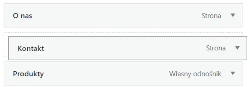 Menu structure: dragging the Contact item under the About Us item