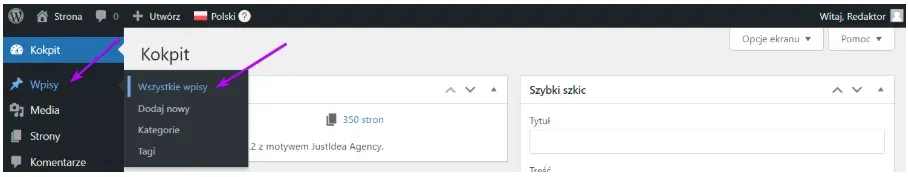 Sidebar menu: All Posts option highlighted under Posts