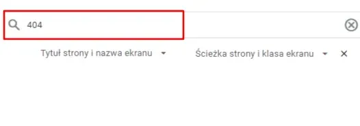 GA4 search box with 404 typed in, highlighted in a red box