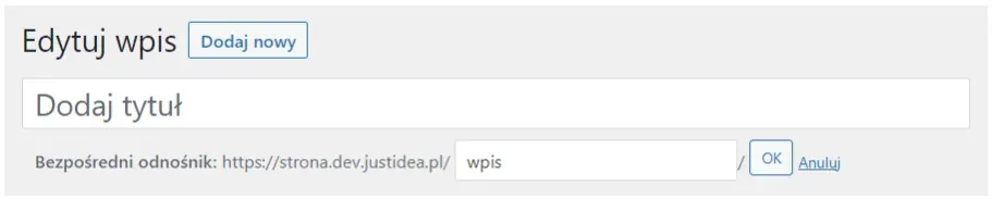 Editing the slug in the address: post field with OK and Cancel buttons