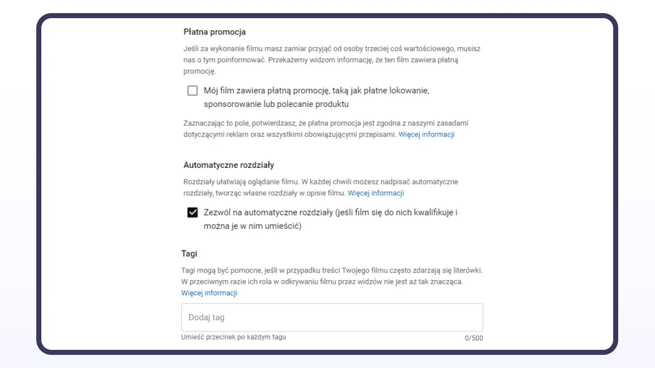 YouTube optimisation - video sections, video tags
