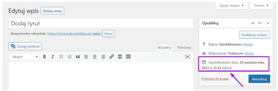 Post publication date field in the Publish widget