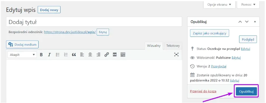 Publish button next to the Pending Review status