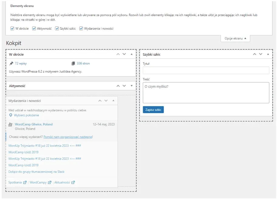 Dashboard widgets in drag-and-drop mode