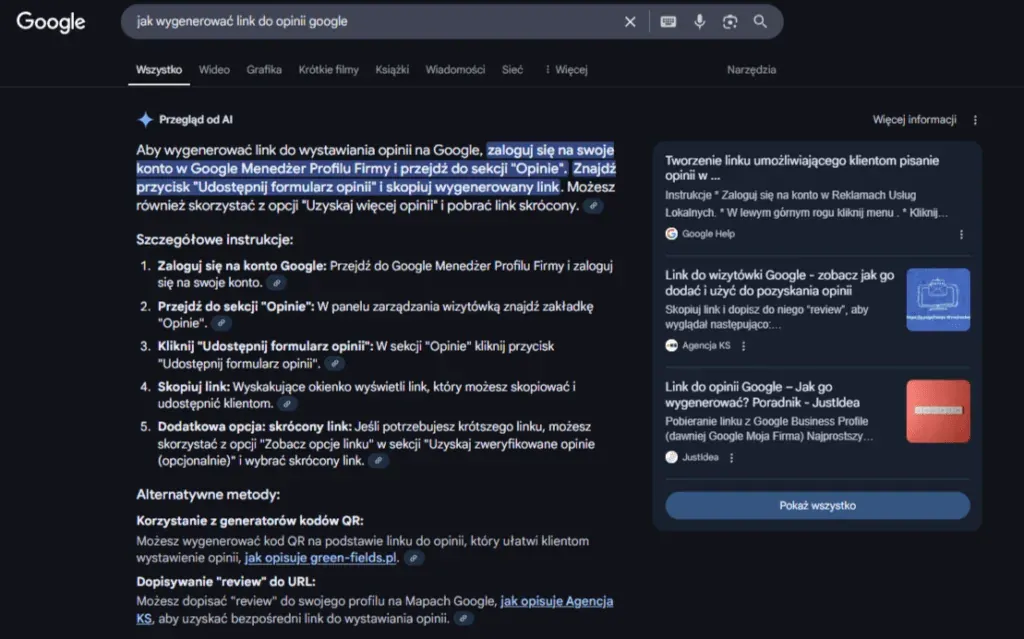 Example of AI Overview results