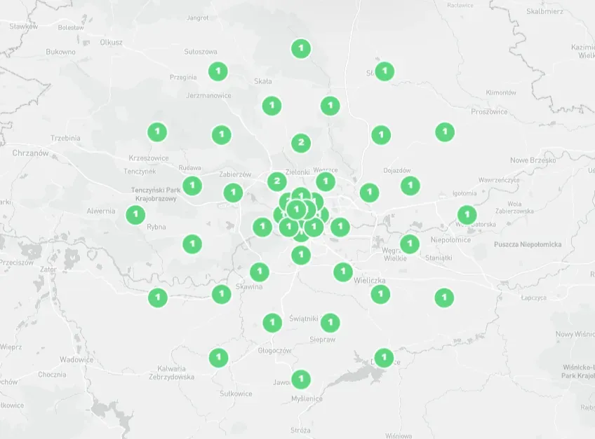 Google Maps visibility map for the phrase "protezy jąder" (testicular prostheses) for Far-Med