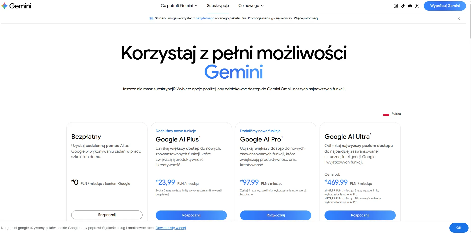 Strona planów Gemini