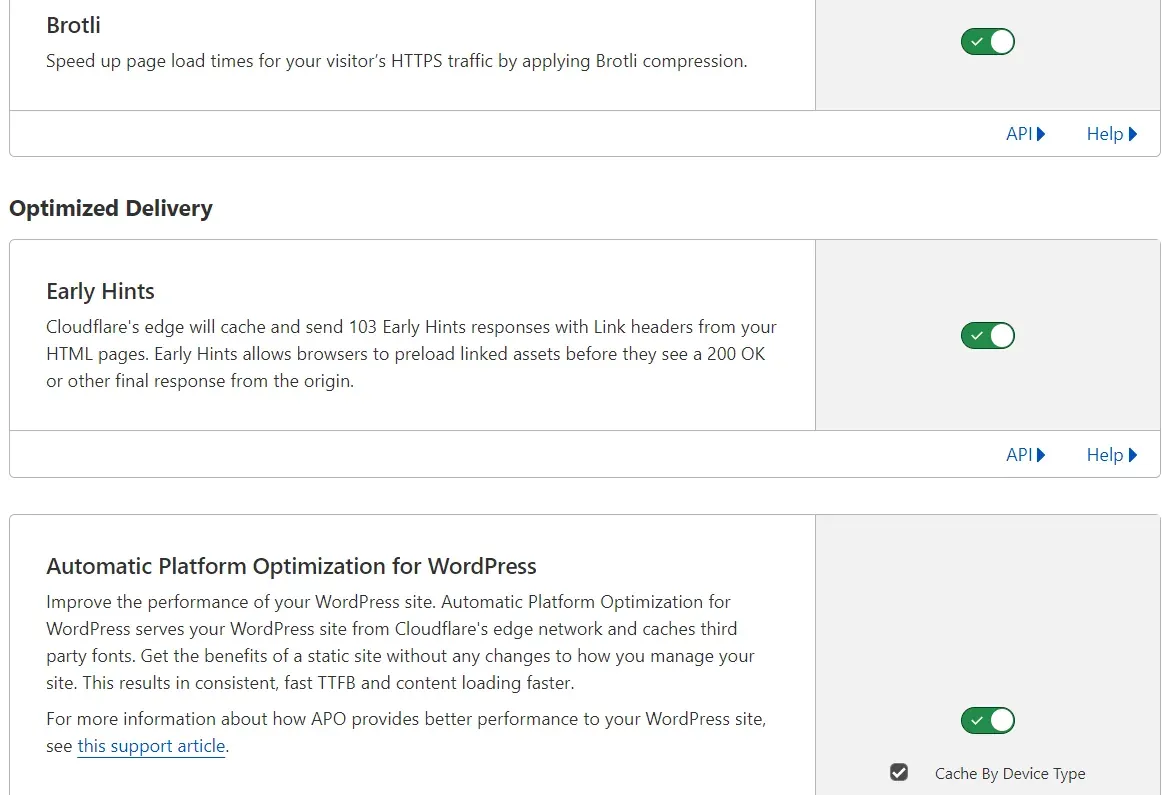 Brotli, Early Hints and Automatic Platform Optimization for WordPress enabled