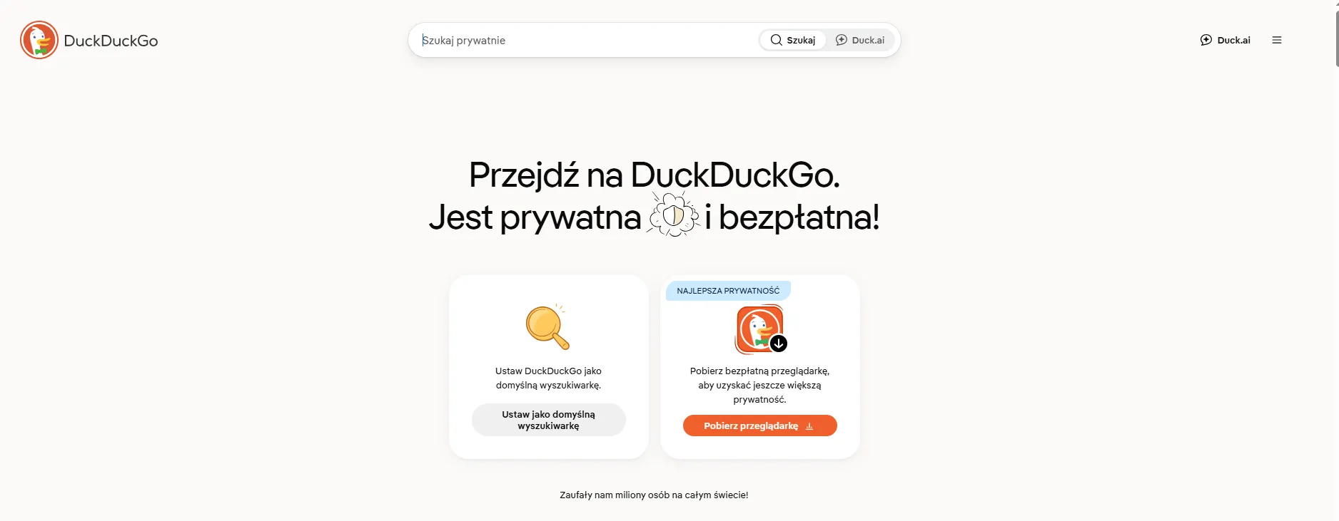 Interfejs wyszukiwarki DuckDuckGo.com