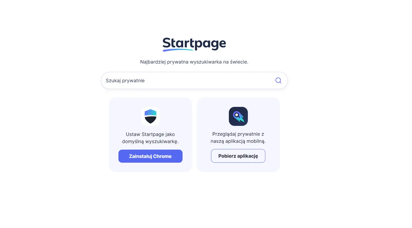 Interfejs wyszukiwarki startpage.com