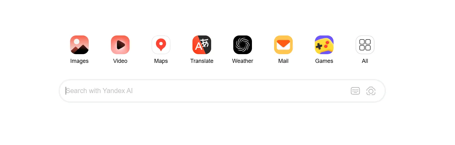 Interfejs wyszukiwarki Yandex.com