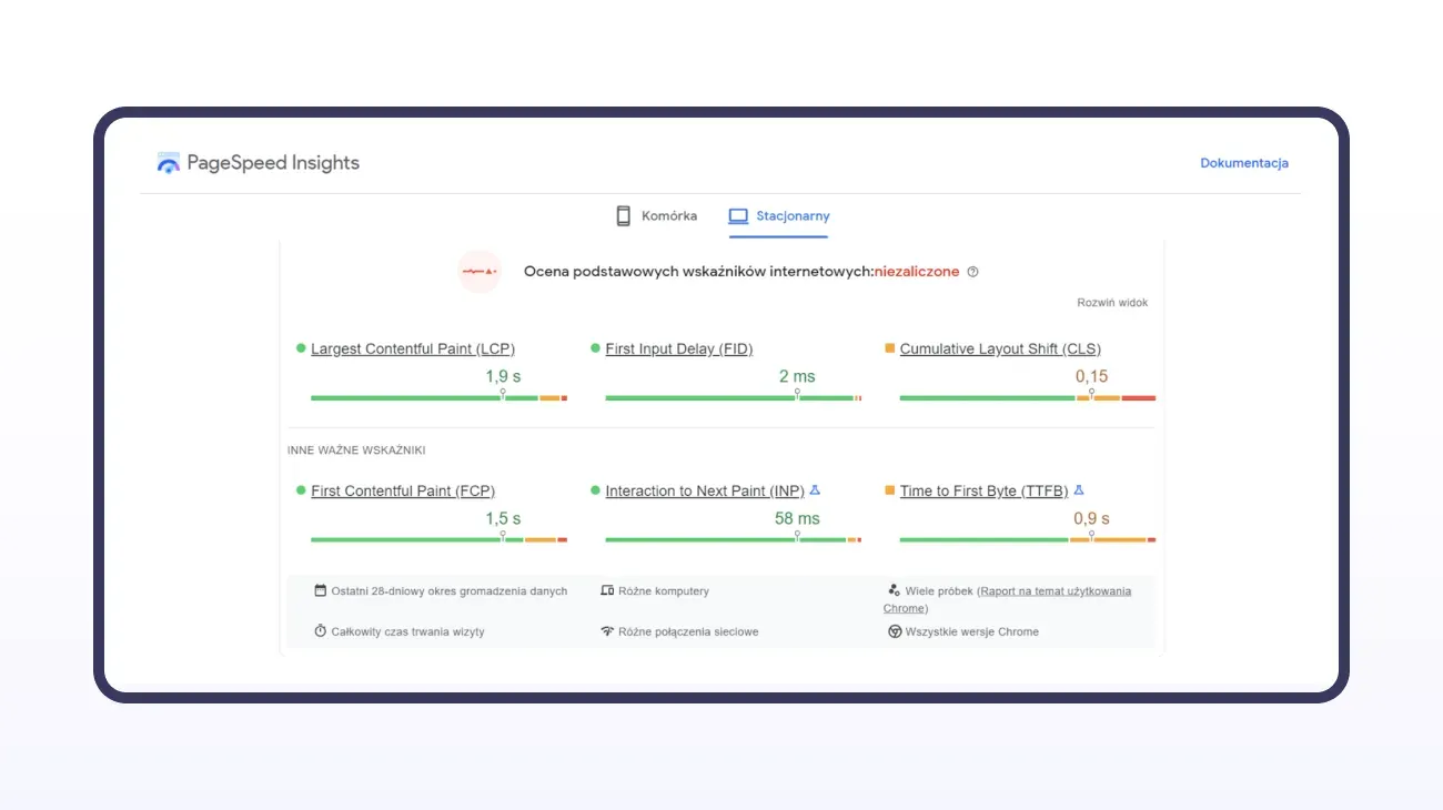Page speed: PageSpeed Insights