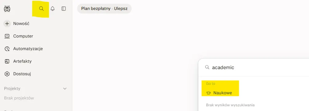 Wybór typu źródeł w Perplexity