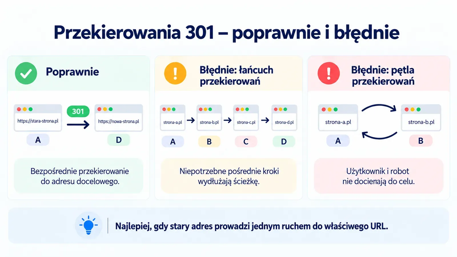 Poprawne przekierowanie 301, łańcuch i pętla przekierowań