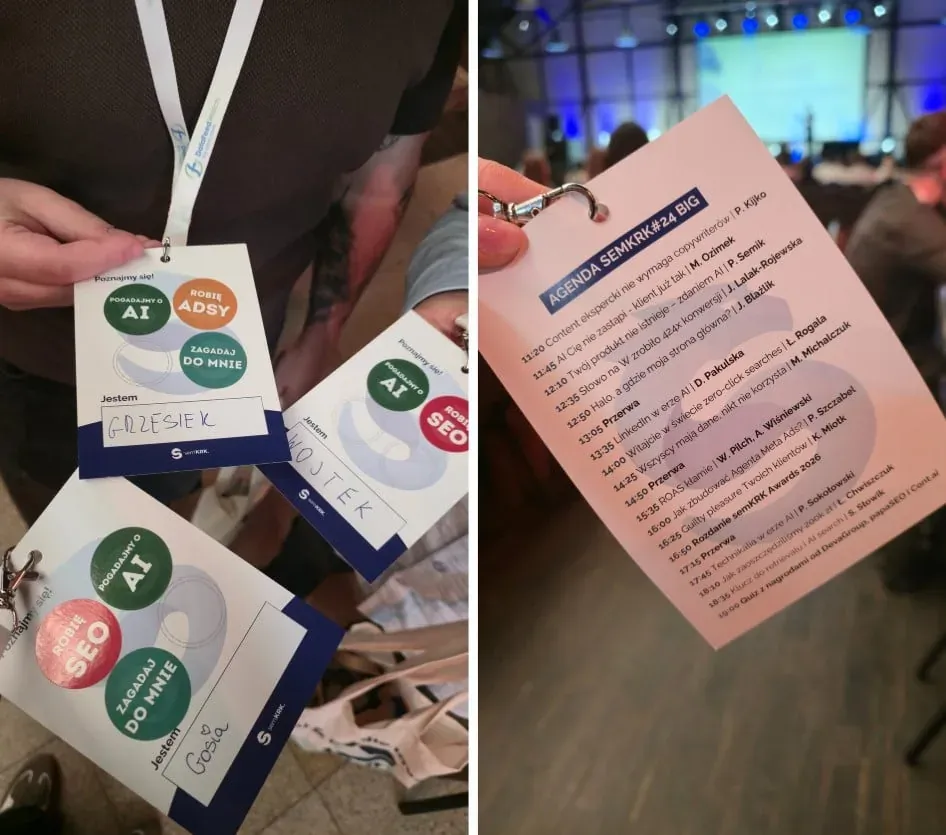 Badges with conversation topics and the semKRK#24 BIG conference agenda