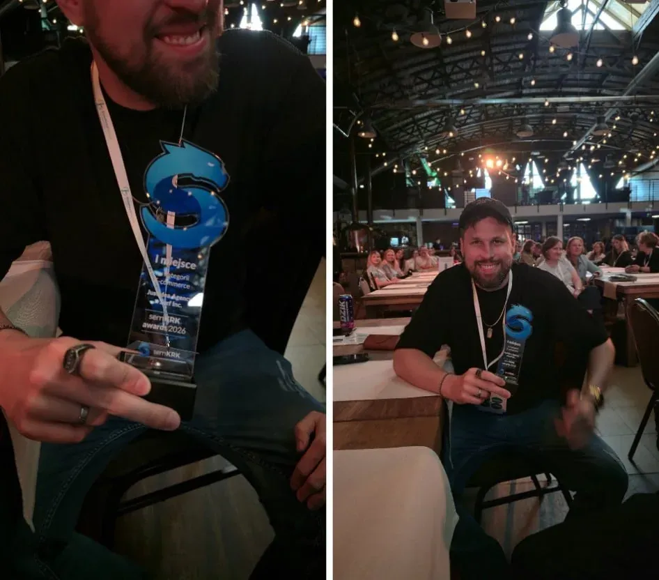 Close-up of the semKRK Awards 2026 trophy for first place in the e-commerce category