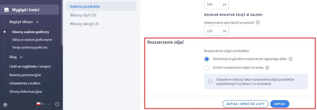 shoper switching images to webp
