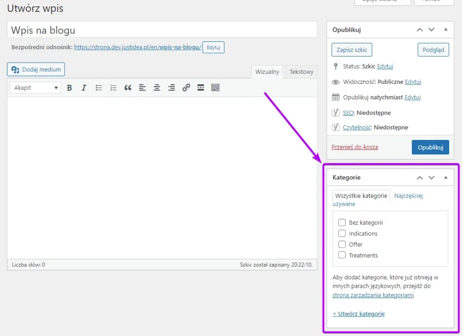 Categories panel with a list of checkboxes on the Add Post screen