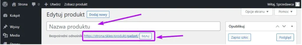 Product editing: name field and editable URL slug