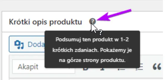 Short Product Description: tooltip shown when hovering over the help icon