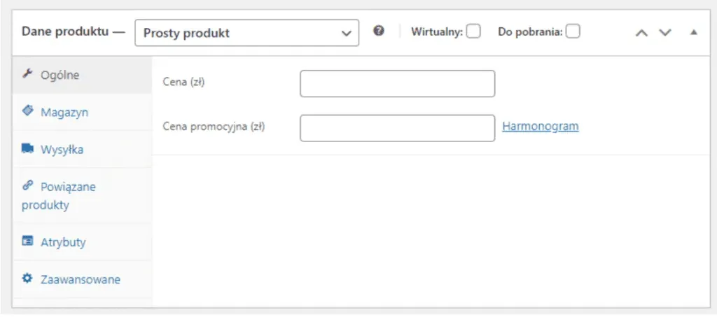Product data: General tab with Regular Price and Sale Price fields