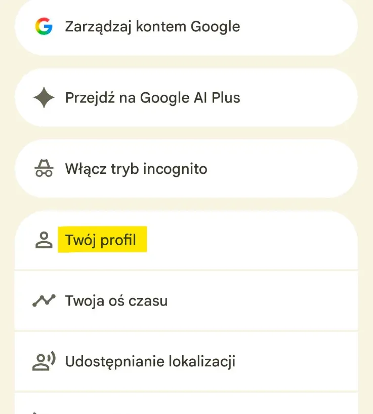 Account menu in the Google Maps app with the “Your profile” option