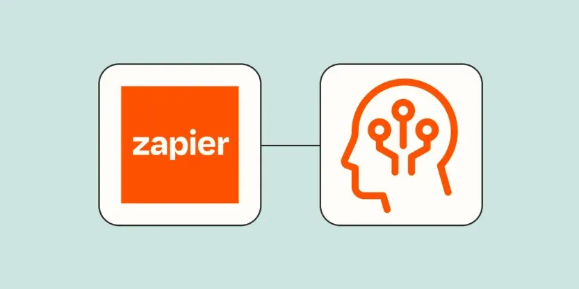 Zapier and artificial intelligence: the company logo with a head icon made of AI circuitry